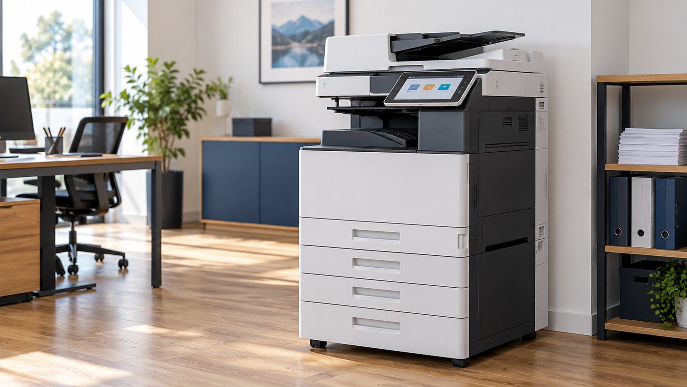 Symbolbild: ein großer A3-Multifunktionskopierer in einem hellen Büro